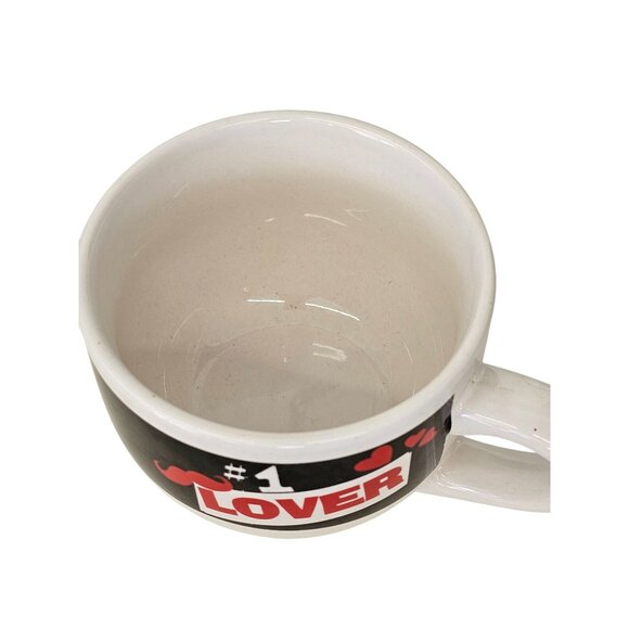 #1 Lover Ceramic Coffee Mug White & Black With Red Heart & Mustache Design Dishw - Picture 2 of 5